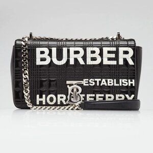 Burberry Black/White Quilted Coated Canvas Logo Print Small Lola Bag